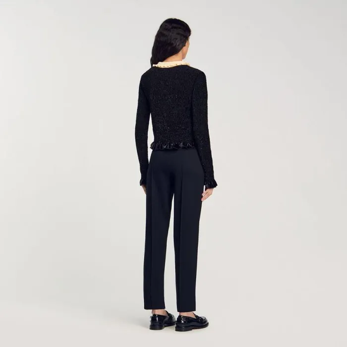 Tshirts Women SANDRO Smocked Top With Contrasting Neck Black