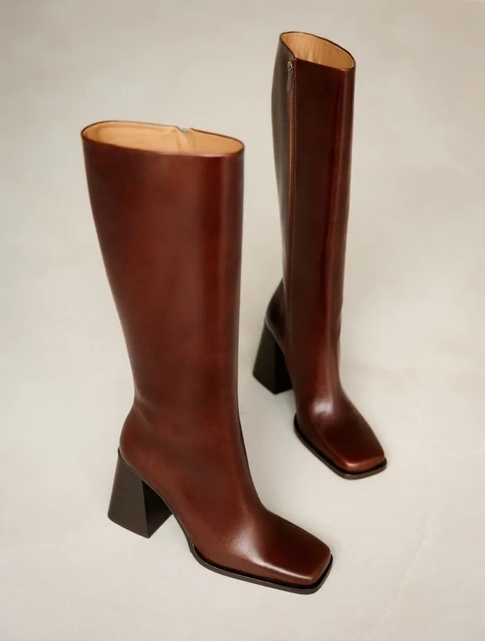Tamar Turkish Coffee Women Bobbies Knee High Boots