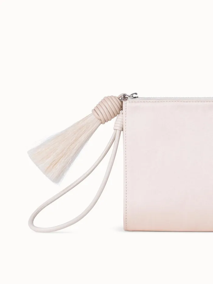 Tassel Pouch In Satin Fabric Alabaster Women Akris Clutches