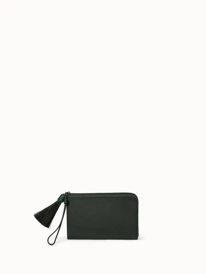 Tassel Pouch In Satin Fabric Grey Sand Women Akris Clutches
