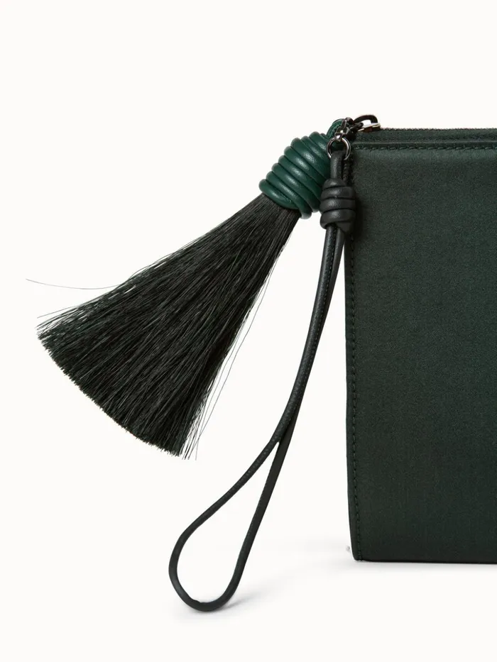 Tassel Pouch In Satin Fabric Grey Sand Women Akris Clutches
