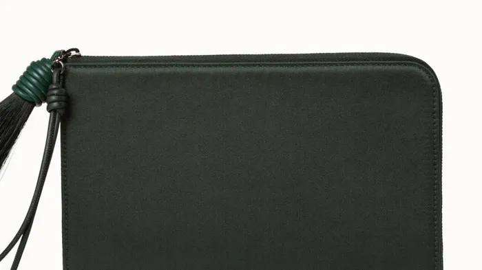 Tassel Pouch In Satin Fabric Grey Sand Women Akris Clutches