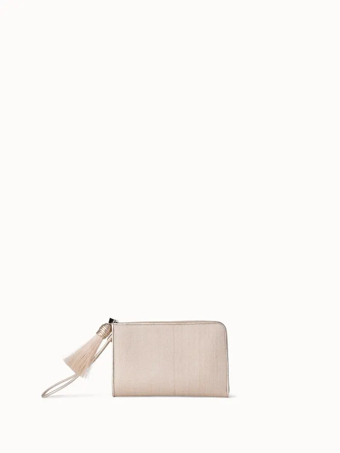 Tassle Pouch In Horsehair Fabric Stucco Metallic Women Akris Clutches