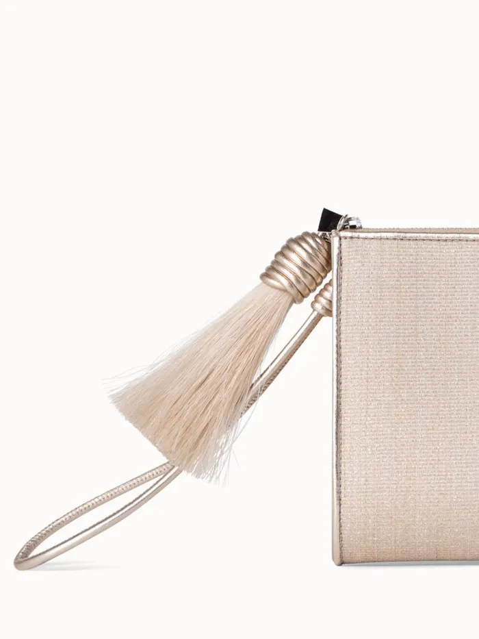 Tassle Pouch In Horsehair Fabric Stucco Metallic Women Akris Clutches
