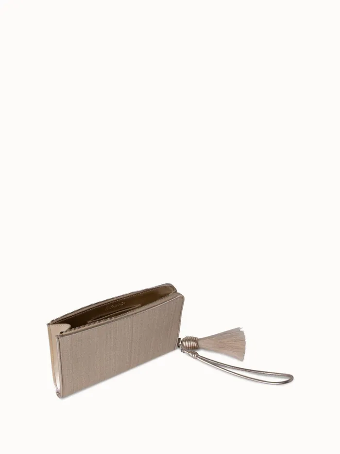 Tassle Pouch In Horsehair Fabric Stucco Metallic Women Akris Clutches