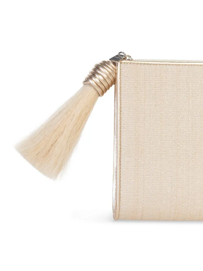 Tassle Pouch In Horsehair Fabric Stucco Metallic Women Akris Clutches