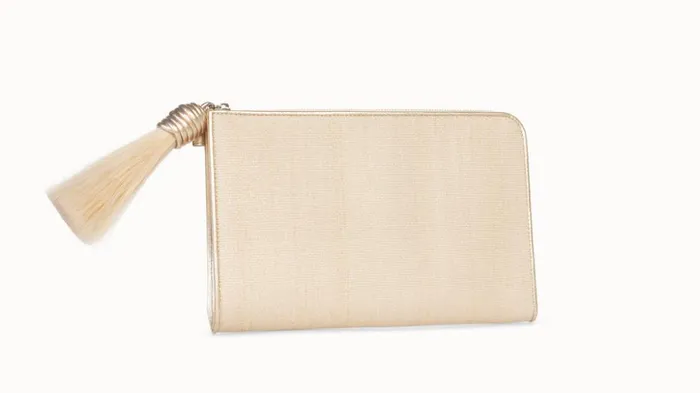 Tassle Pouch In Horsehair Fabric Stucco Metallic Women Akris Clutches