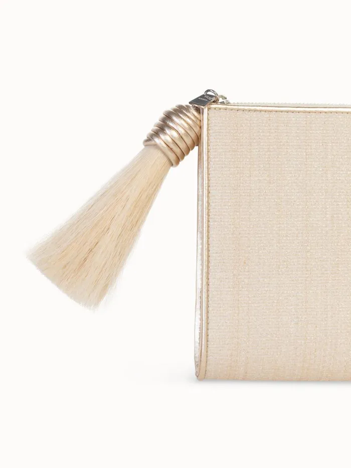 Tassle Pouch In Horsehair Fabric Stucco Metallic Women Akris Clutches