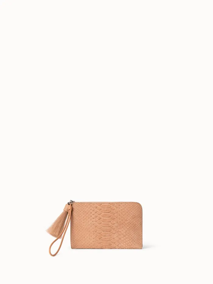 Tassle Pouch In Python Nubuck BC Camel Women Akris Clutches
