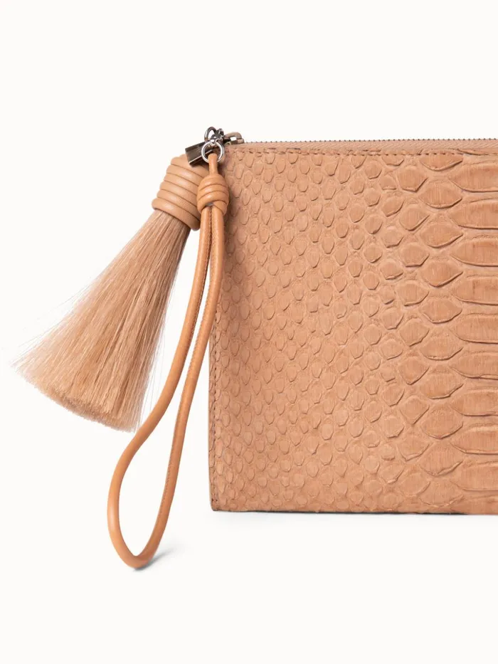 Tassle Pouch In Python Nubuck BC Camel Women Akris Clutches