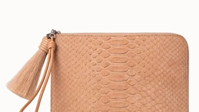 Tassle Pouch In Python Nubuck BC Camel Women Akris Clutches