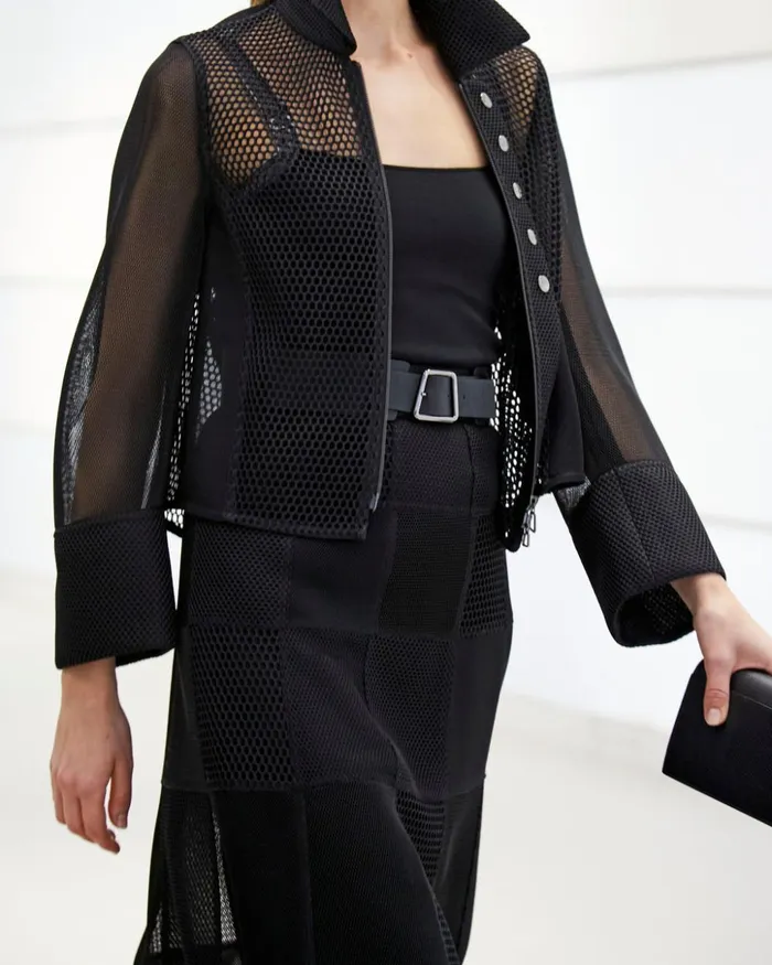 Techno Grid Patchwork Maxi Skirt Black Women Akris Skirts