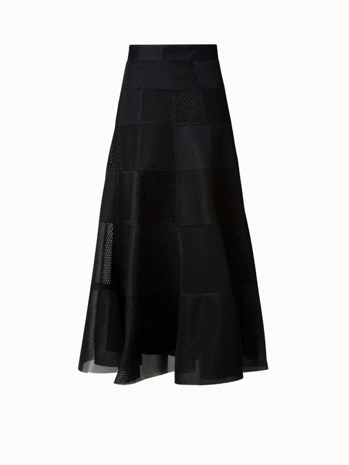 Techno Grid Patchwork Maxi Skirt Black Women Akris Skirts