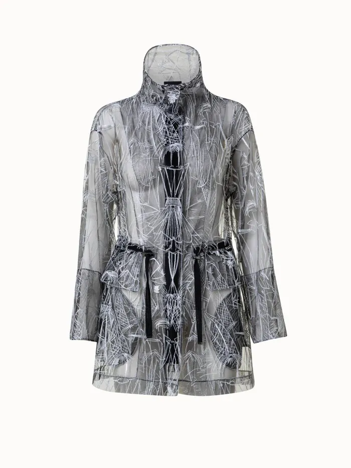 Techno Tulle Parka With Croquis Embroidery Blackecru Women Akris Jackets