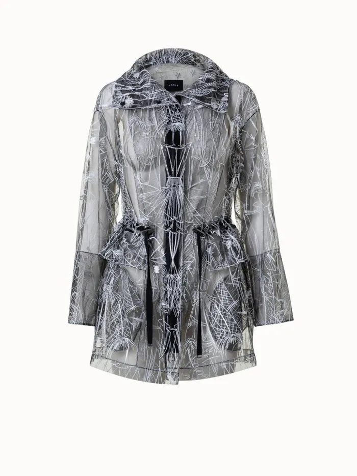 Techno Tulle Parka With Croquis Embroidery Blackecru Women Akris Jackets
