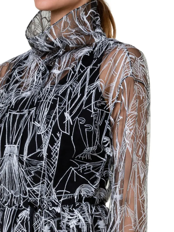 Techno Tulle Parka With Croquis Embroidery Blackecru Women Akris Jackets