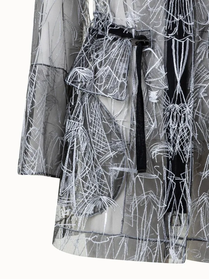 Techno Tulle Parka With Croquis Embroidery Blackecru Women Akris Jackets