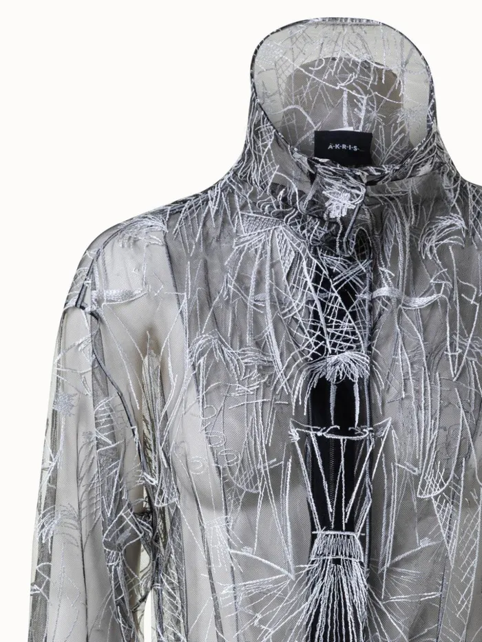 Techno Tulle Parka With Croquis Embroidery Blackecru Women Akris Jackets
