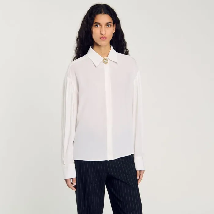 Tops and Shirts Women SANDRO Floaty Silk Shirt White
