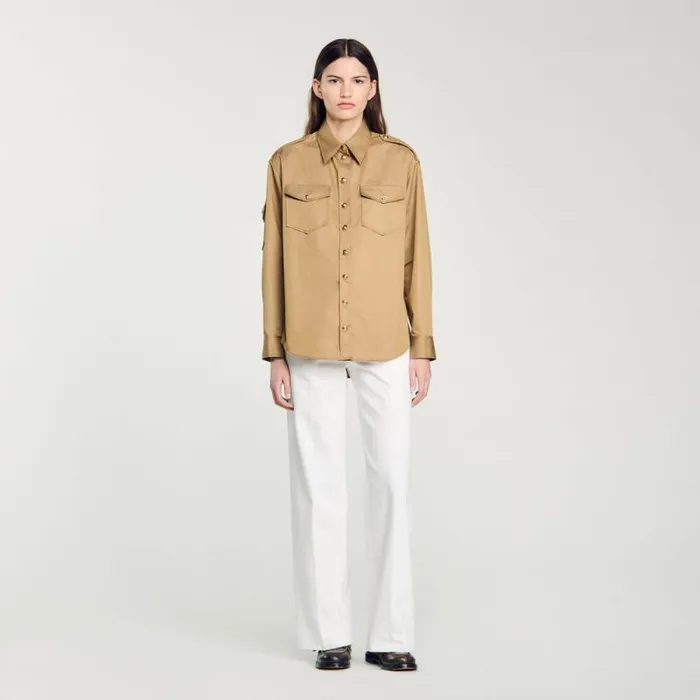 Tops and Shirts Women SANDRO Pocket Shirt Camel