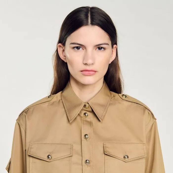 Tops and Shirts Women SANDRO Pocket Shirt Camel