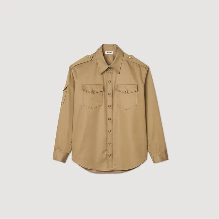 Tops and Shirts Women SANDRO Pocket Shirt Camel
