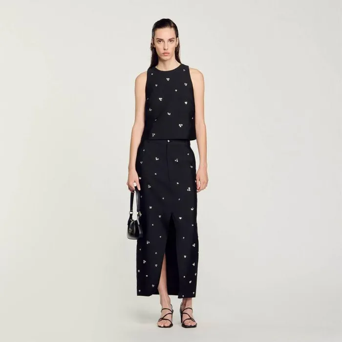 Tops and Shirts Women SANDRO Rhinestone Crop Top Black