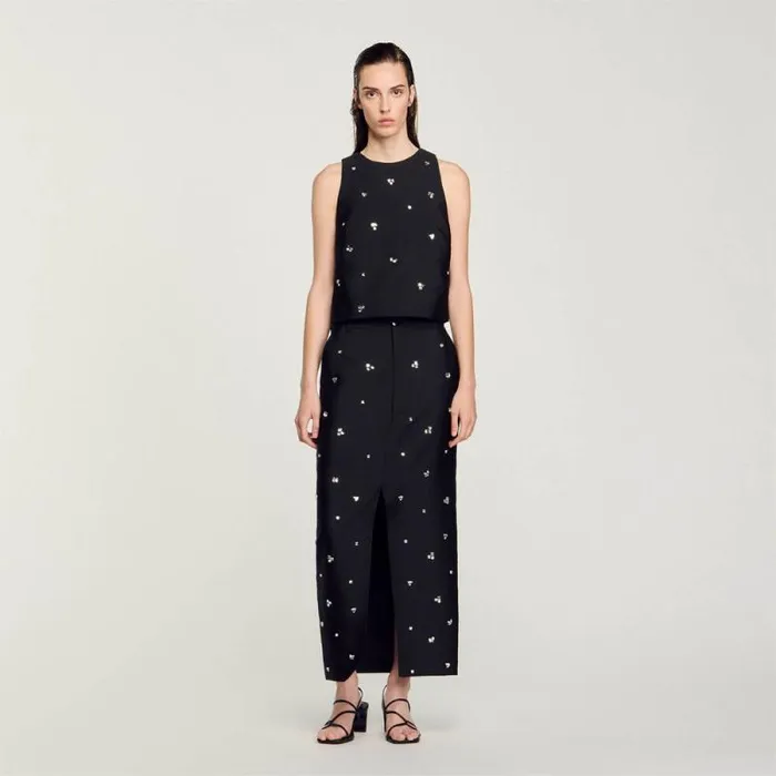 Tops and Shirts Women SANDRO Rhinestone Crop Top Black