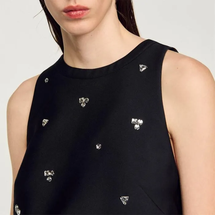 Tops and Shirts Women SANDRO Rhinestone Crop Top Black