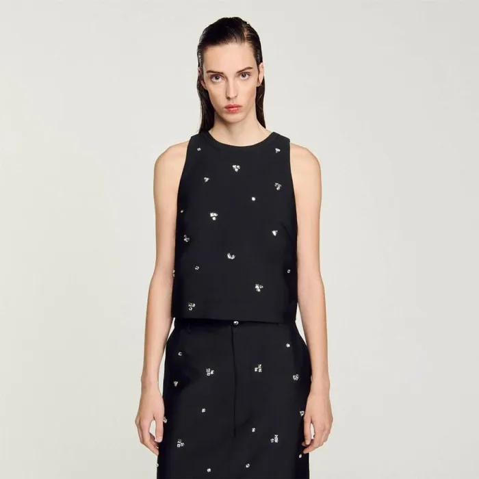 Tops and Shirts Women SANDRO Rhinestone Crop Top Black