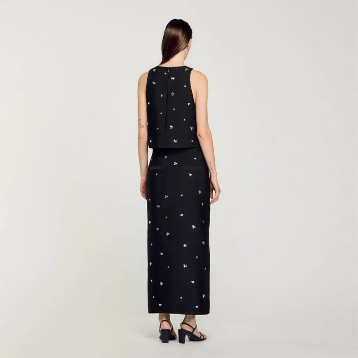 Tops and Shirts Women SANDRO Rhinestone Crop Top Black
