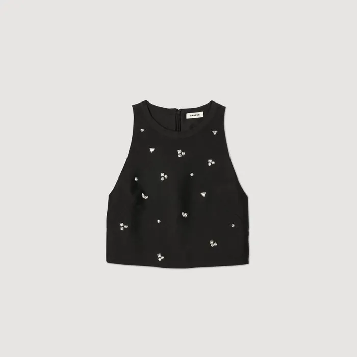 Tops and Shirts Women SANDRO Rhinestone Crop Top Black