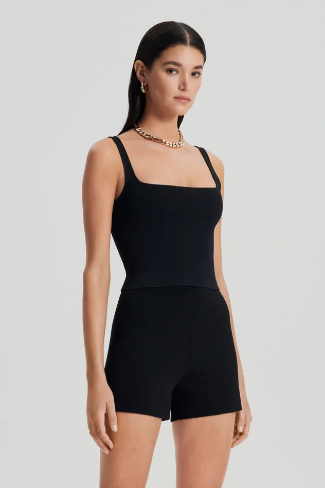 Tops CREPE KNIT SQUARE CAMISOLE BLACK Scanlan Theodore Women