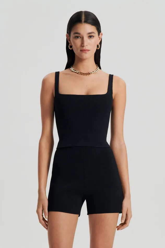 Tops CREPE KNIT SQUARE CAMISOLE BLACK Scanlan Theodore Women