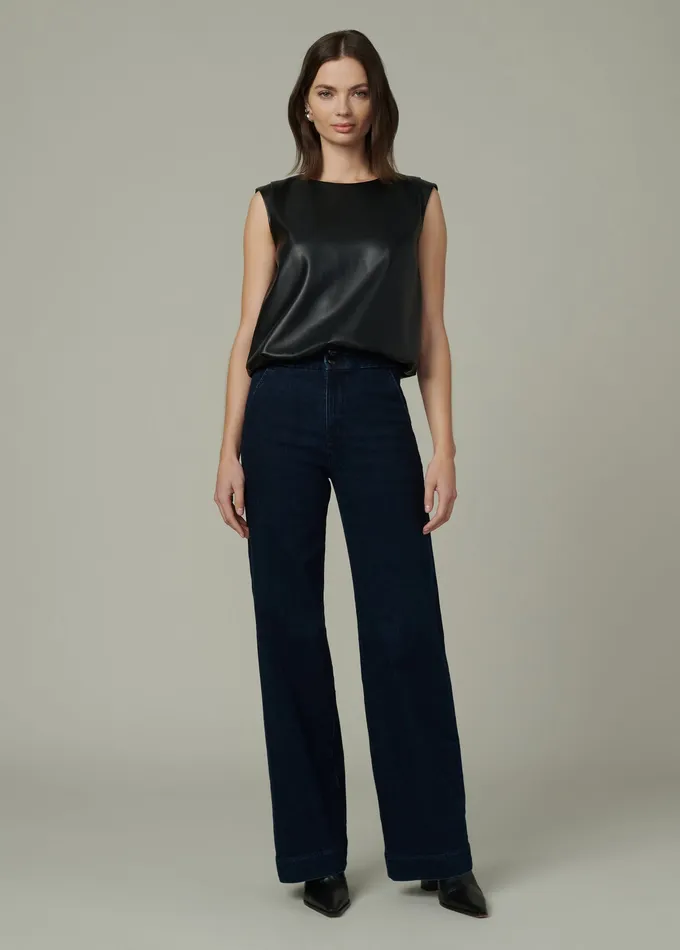Tops Women Joe8217s Jeans THE MAEVE VEGAN LEATHER TEE Black