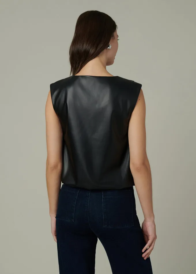 Tops Women Joe8217s Jeans THE MAEVE VEGAN LEATHER TEE Black