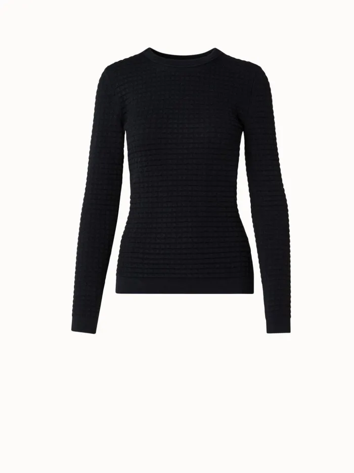 Trapezoid Grid Wool Silk Stretch Jacquard Pullover Black Women Akris Knitwear