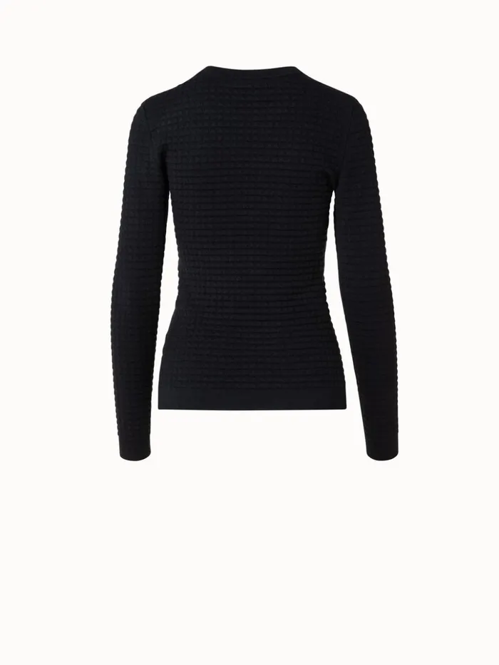 Trapezoid Grid Wool Silk Stretch Jacquard Pullover Black Women Akris Knitwear