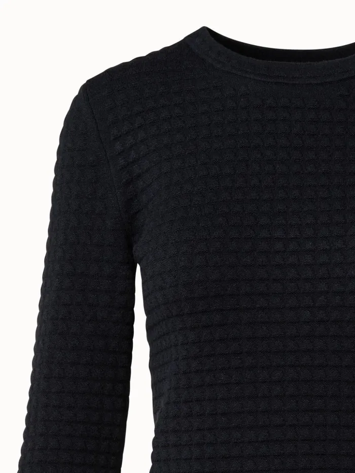 Trapezoid Grid Wool Silk Stretch Jacquard Pullover Black Women Akris Knitwear