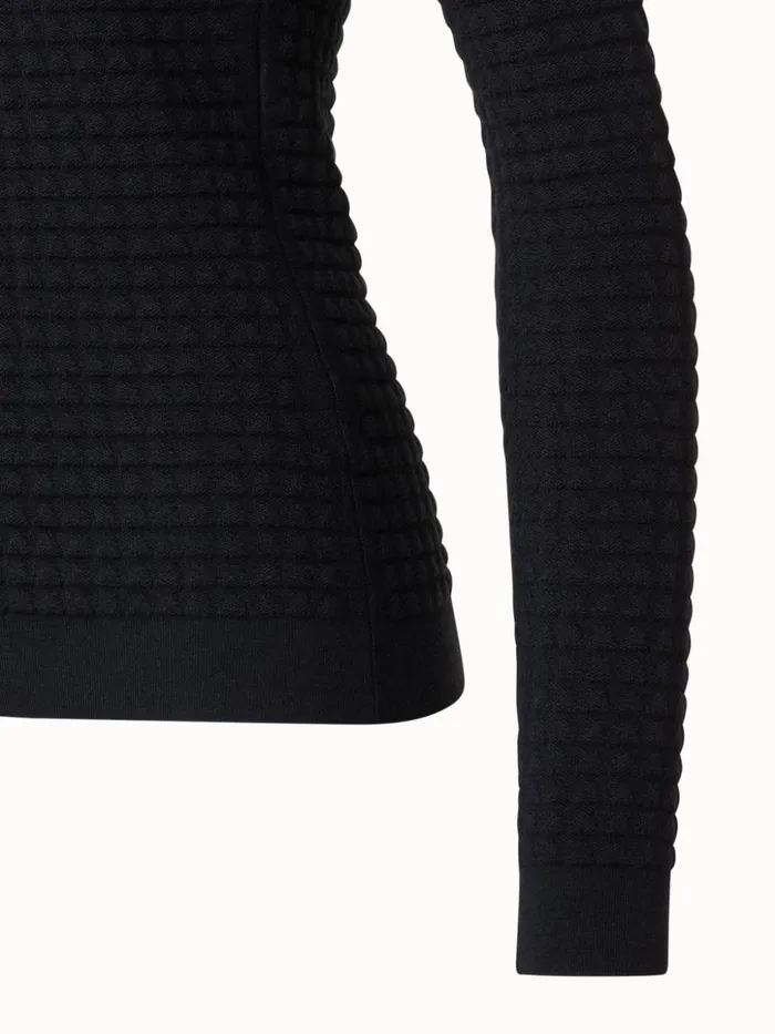 Trapezoid Grid Wool Silk Stretch Jacquard Pullover Black Women Akris Knitwear