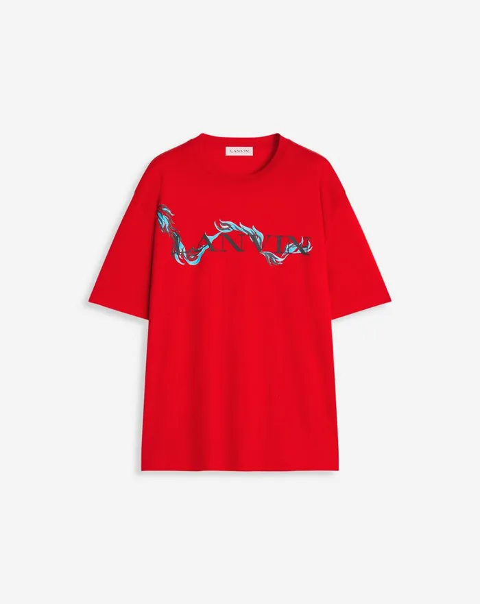 Unisex Dragon Print Loosefitting Tshirt Flame Men Lanvin Tshirts and Polos
