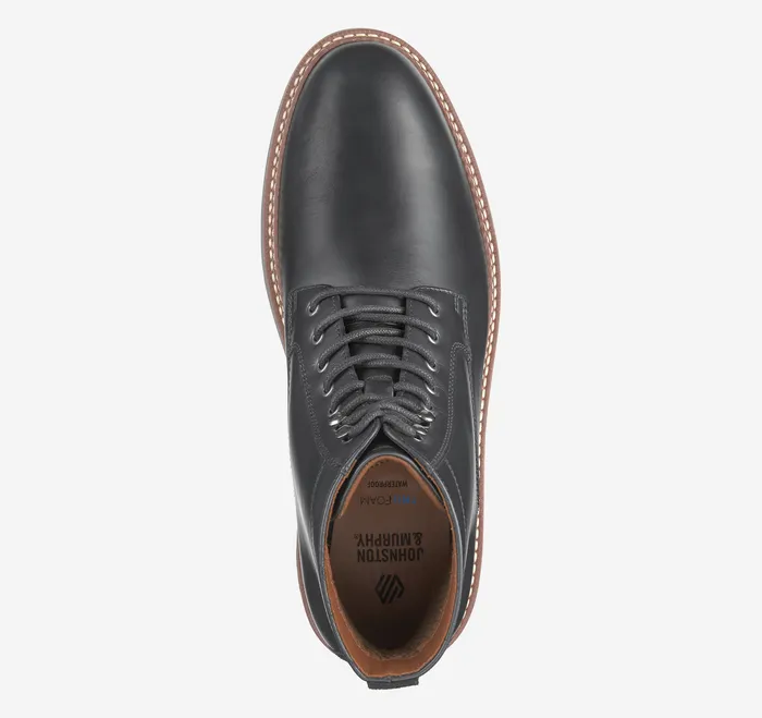 Upton Lug Plain Toe Boot Black Waterproof Full Grain Men Shoes Johnston and Murphy