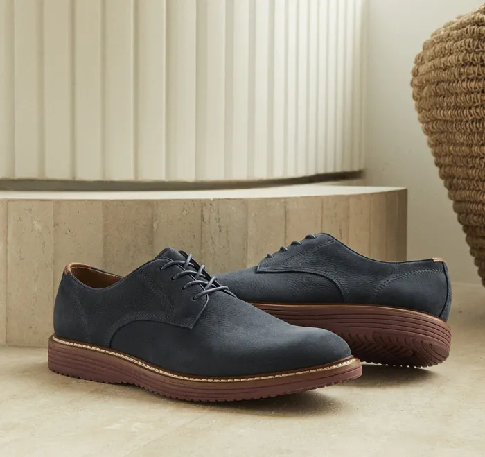 Upton Plain Toe Navy Nubuck LaceUps Johnston and Murphy Men