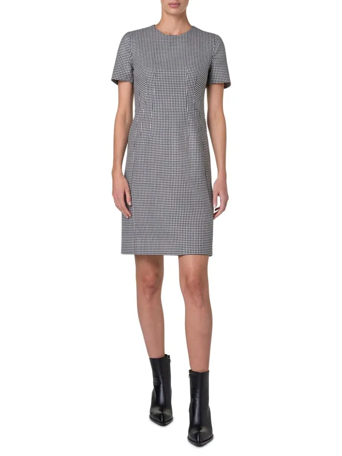 Vichy Pleated Sheath Dress In Wool DoubleFace Blackecru Women Akris Dresses