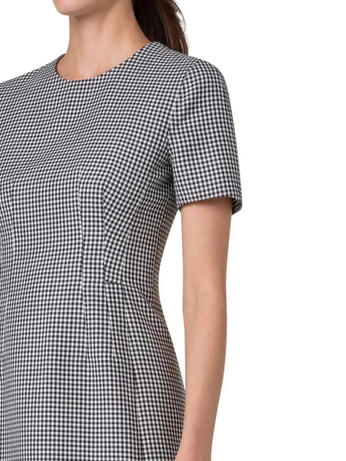 Vichy Pleated Sheath Dress In Wool DoubleFace Blackecru Women Akris Dresses