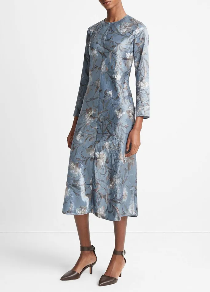 Vince Dresses Women Night Carnation LongSleeve Dress Iris Smoke