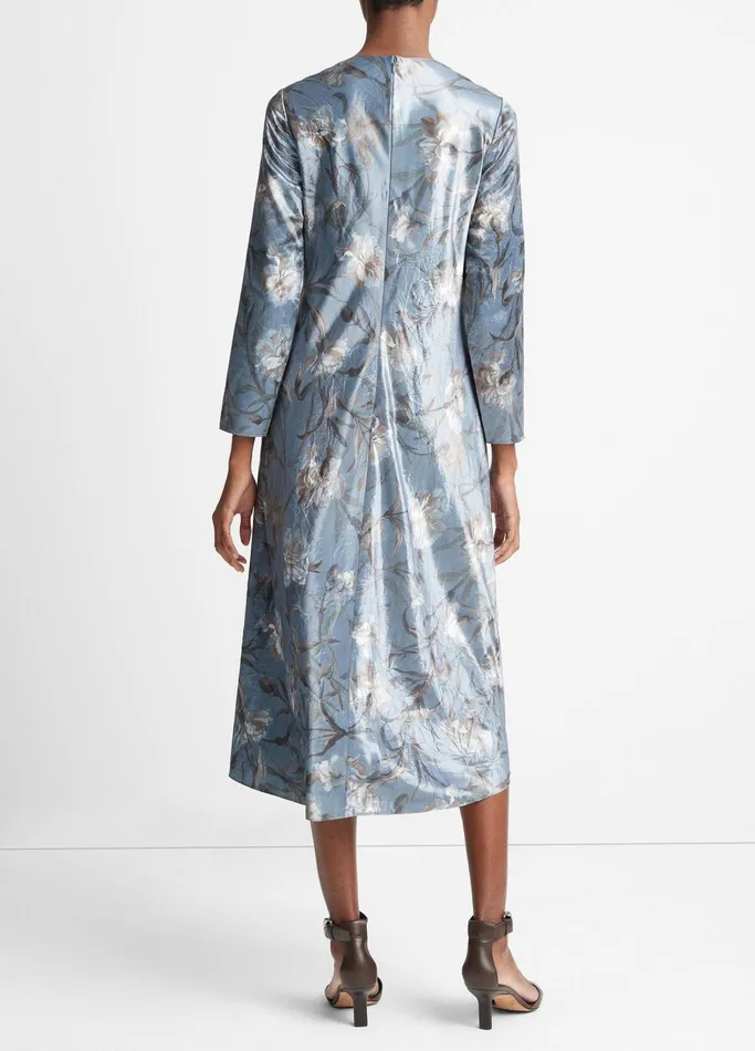 Vince Dresses Women Night Carnation LongSleeve Dress Iris Smoke