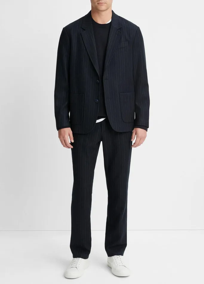 Vince Jackets and Outerwear Men Pinstripe Virgin WoolBlend Flannel Blazer Coastal Bluebone