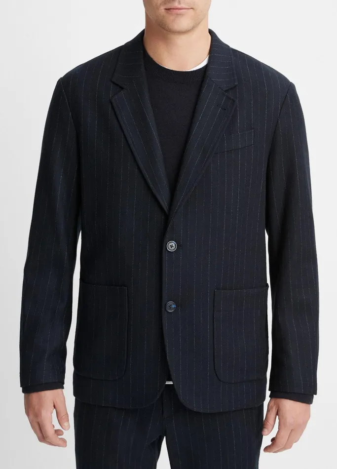 Vince Jackets and Outerwear Men Pinstripe Virgin WoolBlend Flannel Blazer Coastal Bluebone
