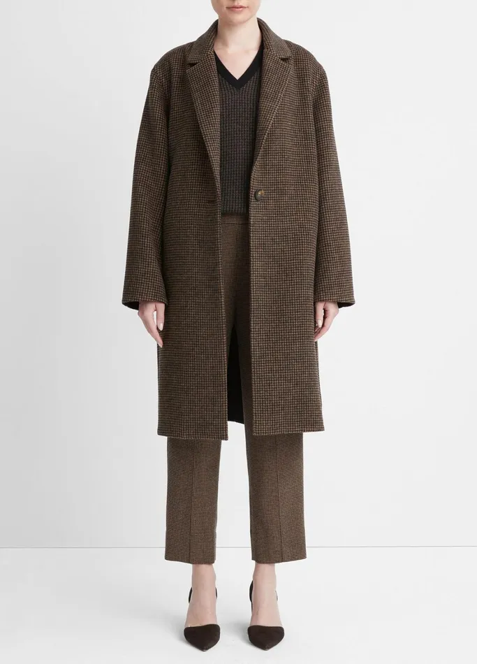 Vince Jackets and Outerwear Women Houndstooth Long Classic Coat Blackcamel